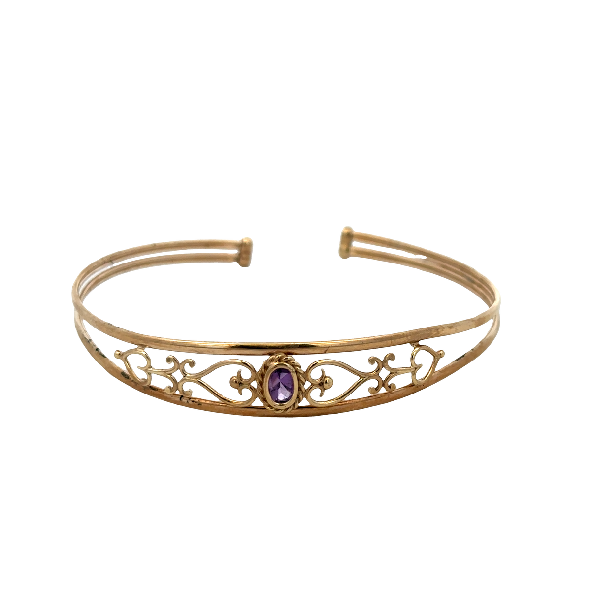 9ct yellow gold amethyst bangle 5.2g (sh27591b)
