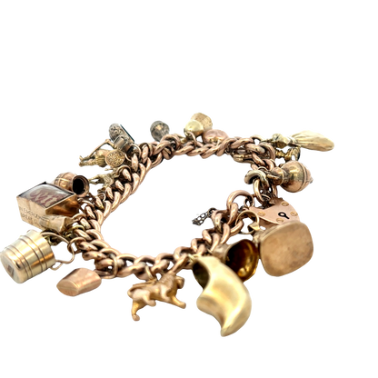 9ct yellow gold charm bracelet 46.8g (sh27587b)