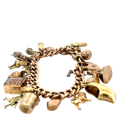 9ct yellow gold charm bracelet 46.8g (sh27587b)
