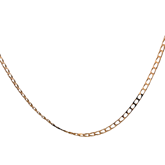 9ct yellow gold curb chain from Reeves and Sons, showcasing a sturdy chain design with a polished finish.