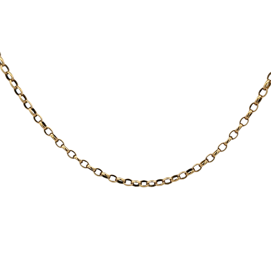 9ct yellow gold belcher chain weighing 10.8g, featuring classic linked design from Reeves and Sons.