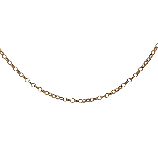 9ct yellow gold belcher chain with a secure clasp, weighing 5.2g, from Reeves and Sons, showcasing its shiny, linked design.
