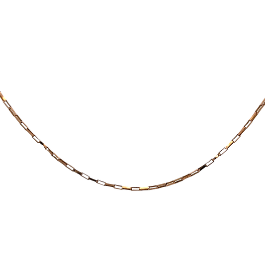 9ct yellow gold chain weighing 3g with a delicate link design, displayed against a neutral background.