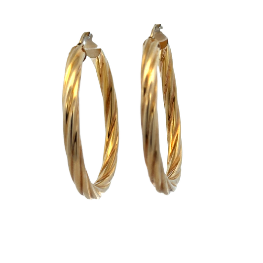 Reeves and Sons 9ct yellow gold hoop earrings, 3.8g, showing a close-up of the classic circular design and polished finish.