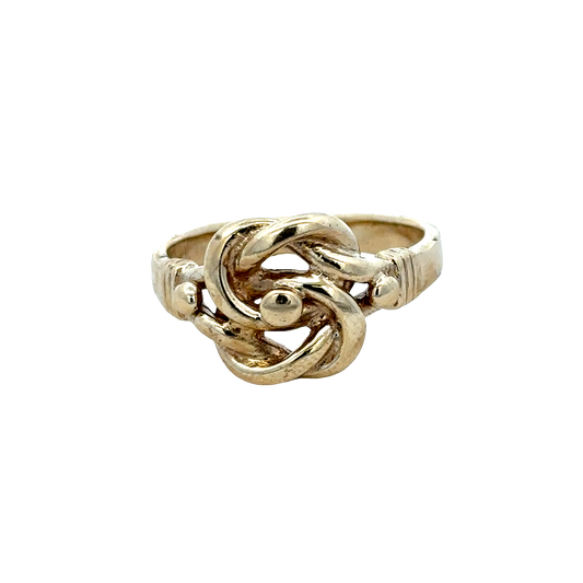 9ct yellow gold knot ring in size Z1 by Reeves and Sons, featuring a polished, intertwined design.