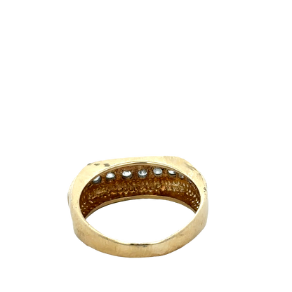 9ct yellow gold ring size U1/2 by Reeves and Sons, featuring a smooth polished band in a close-up image.
