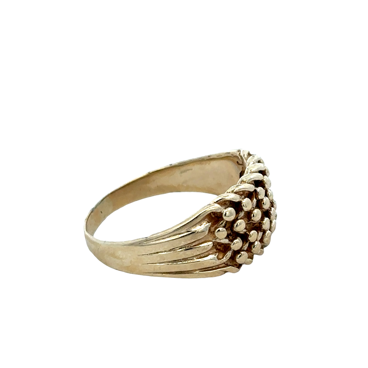 9ct yellow gold keeper ring in size W1/2 from Reeves and Sons, showcasing a smooth, polished finish with a secure band design.