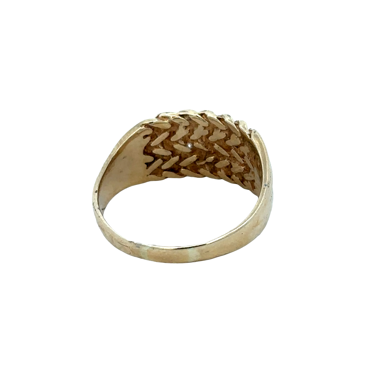 9ct yellow gold keeper ring in size W1/2 by Reeves and Sons, featuring a smooth polished finish and classic design.