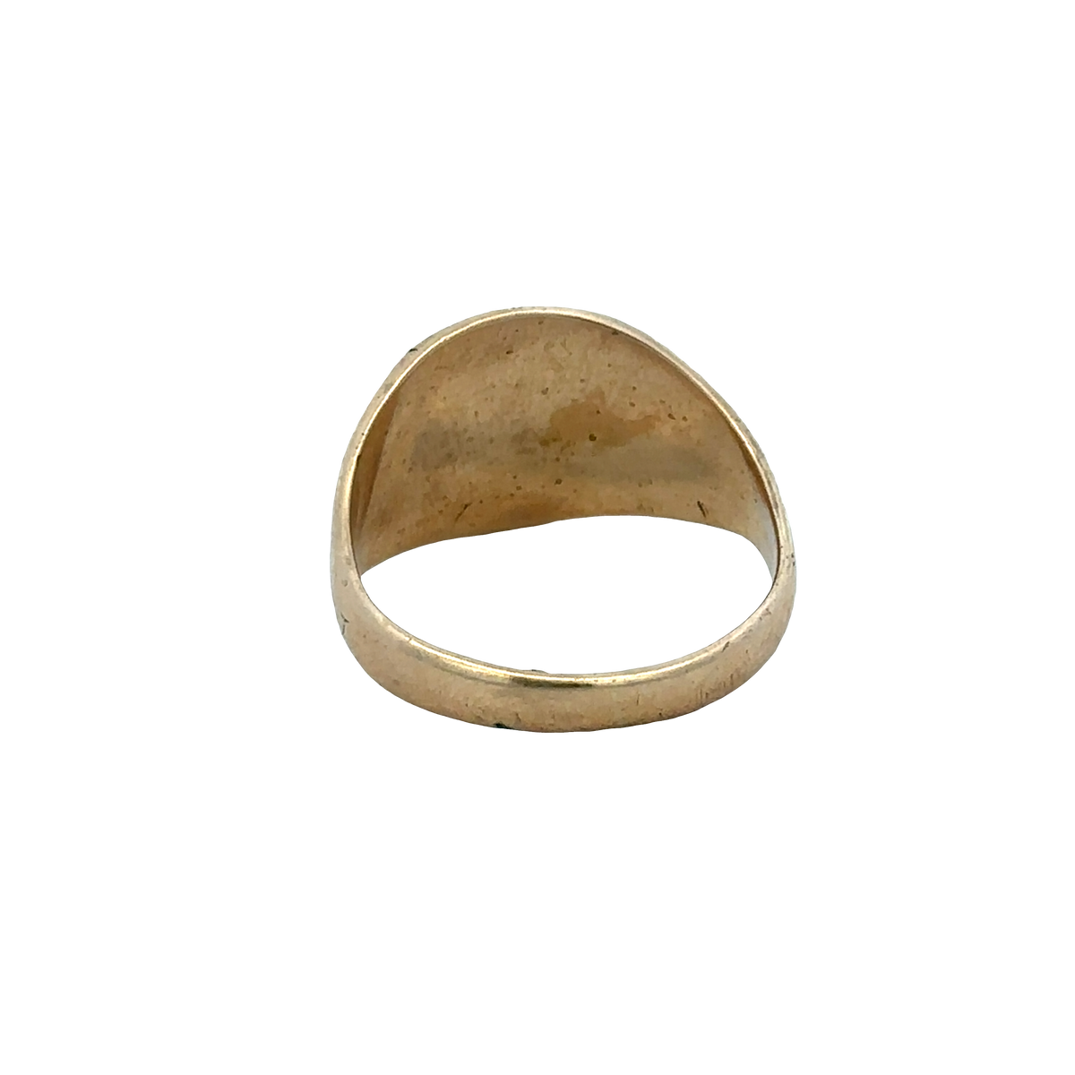 9ct yellow gold signet ring in size V with smooth polished finish, crafted by Reeves and Sons.