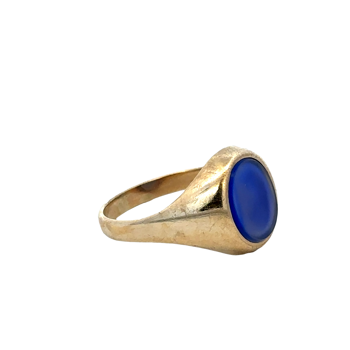 9ct yellow gold signet ring in size X1/2, crafted by Reeves and Sons, displayed on a plain background