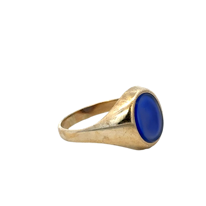 9ct yellow gold signet ring in size X1/2, crafted by Reeves and Sons, displayed on a plain background