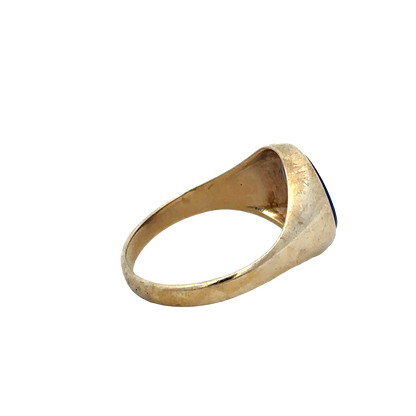 9ct yellow gold signet ring in size X1/2 with Reeves and Sons branding, featuring a polished, classic design.