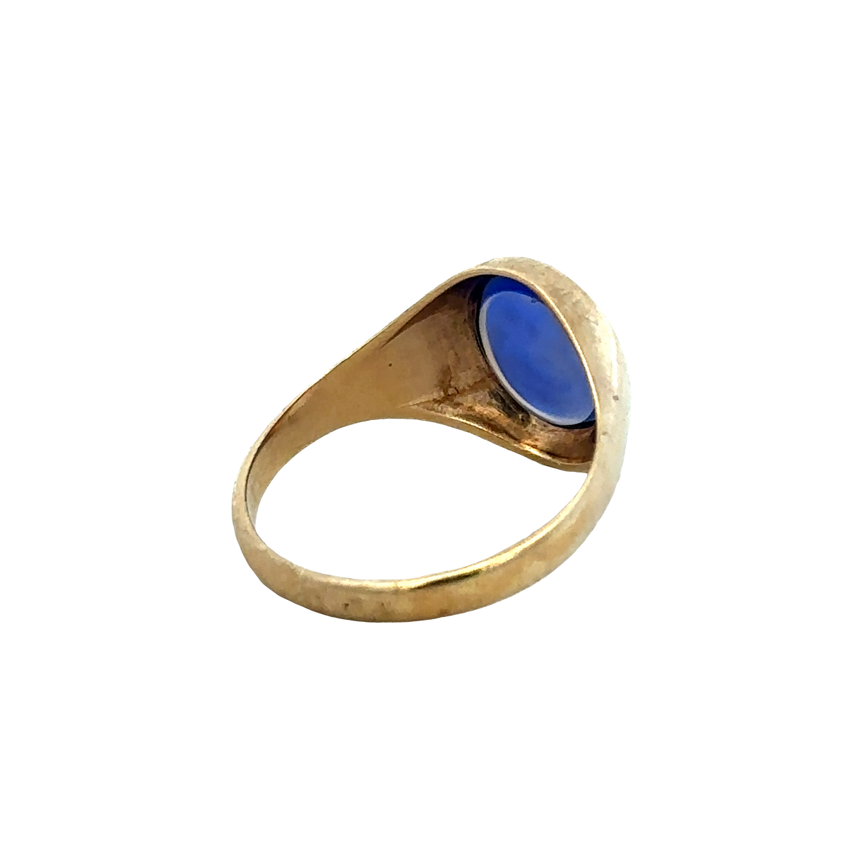 9ct yellow gold signet ring in size X1/2 with Reeves and Sons branding, featuring a smooth polished finish.