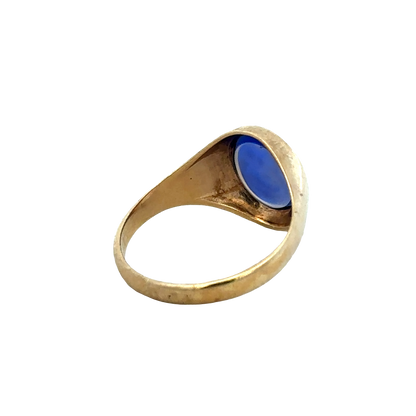 9ct yellow gold signet ring in size X1/2 with Reeves and Sons branding, featuring a smooth polished finish.