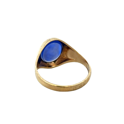 9ct yellow gold signet ring in size X1/2, featuring a smooth, polished surface and classic design by Reeves and Sons.