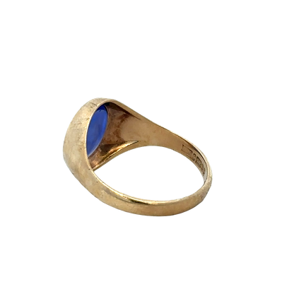 9ct yellow gold signet ring in size X1/2 featuring a smooth polished surface, crafted by Reeves and Sons.
