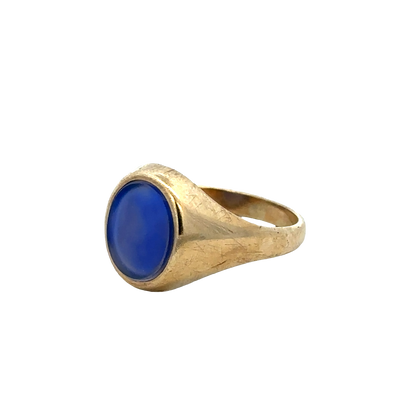 9ct yellow gold signet ring in size X1/2 from Reeves and Sons, featuring a smooth polished surface and classic design