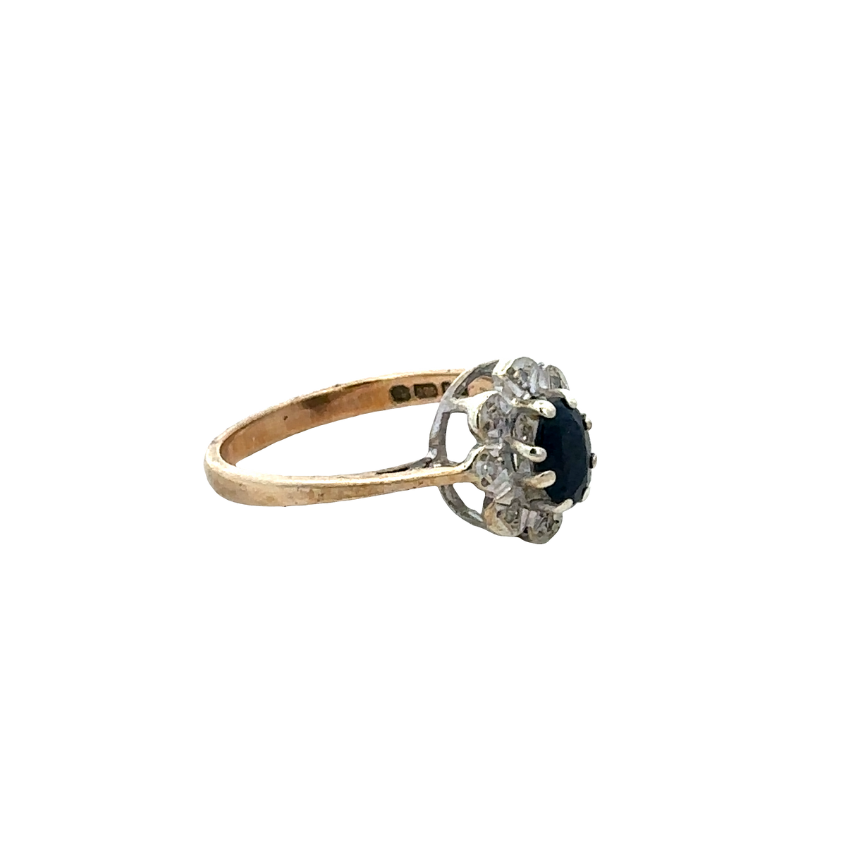 9ct yellow gold sapphire and diamond ring size N (sh27689b)