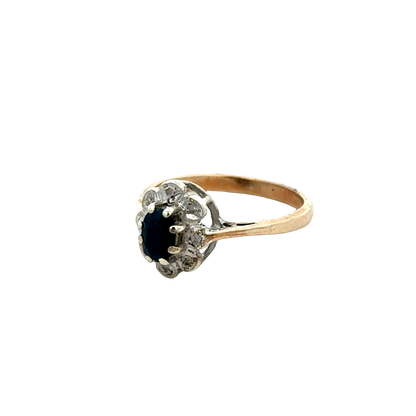 9ct yellow gold sapphire and diamond ring size N (sh27689b)