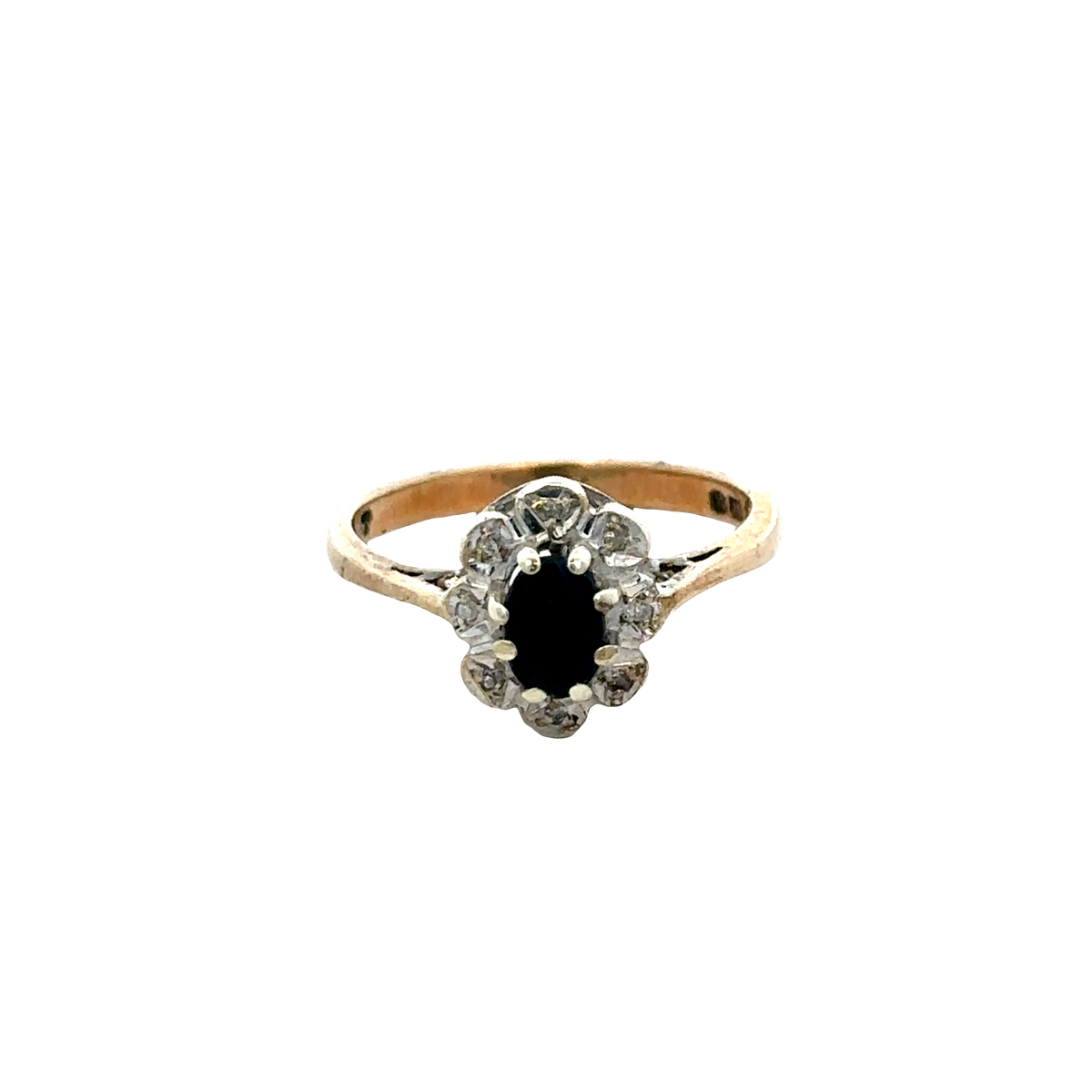 9ct yellow gold sapphire and diamond ring size N (sh27689b)