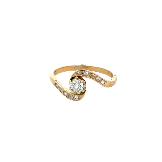 9ct yellow gold diamond ring by Reeves and Sons with sparkling diamonds set in a classic band design.
