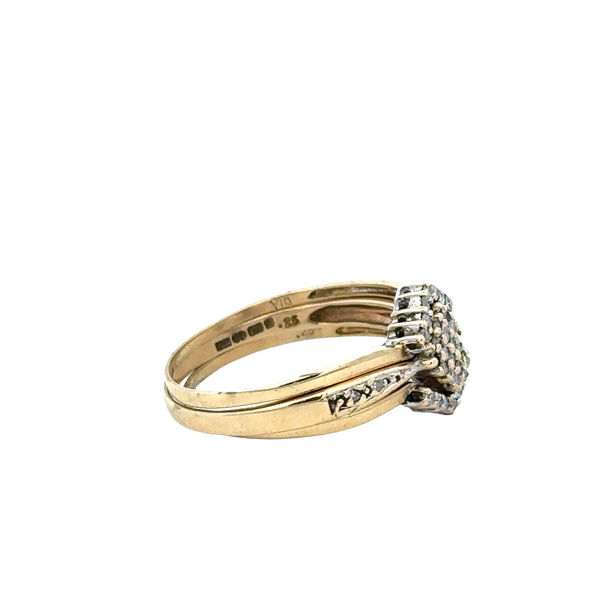 9ct yellow gold diamond ring x3 size V (sh25672l)
