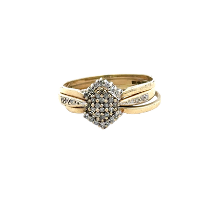 9ct yellow gold diamond ring x3 size V (sh25672l)