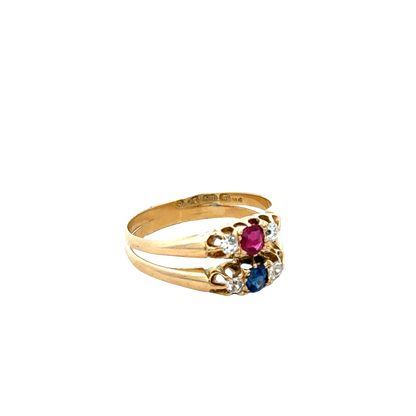 18ct yellow gold diamond, ruby and sapphire ring size M (sh27611b)