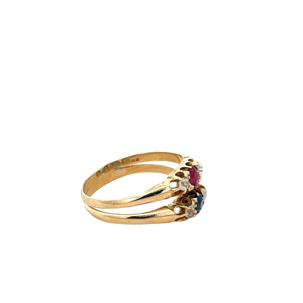 18ct yellow gold diamond, ruby and sapphire ring size M (sh27611b)