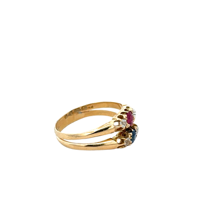 18ct yellow gold diamond, ruby and sapphire ring size M (sh27611b)