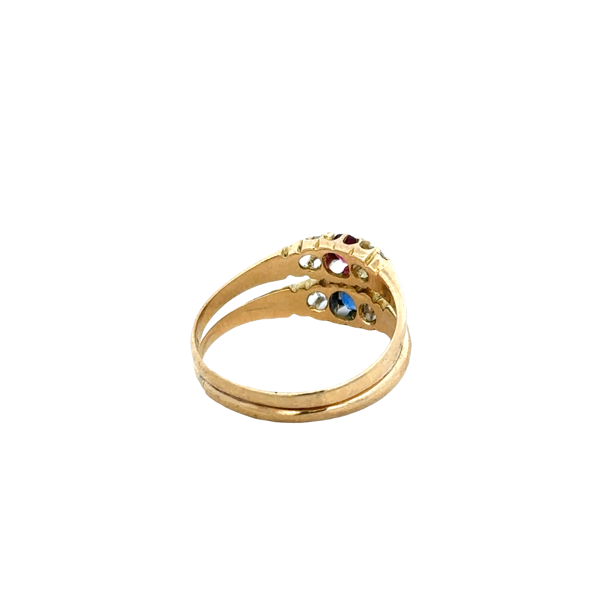 18ct yellow gold diamond, ruby and sapphire ring size M (sh27611b)