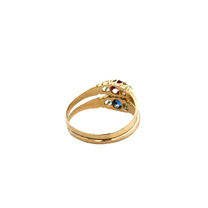18ct yellow gold diamond, ruby and sapphire ring size M (sh27611b)