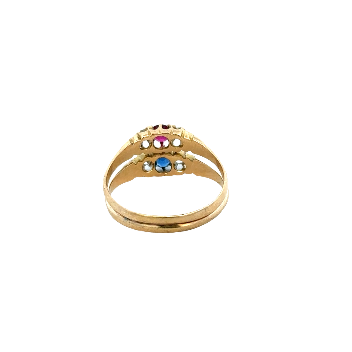 18ct yellow gold diamond, ruby and sapphire ring size M (sh27611b)