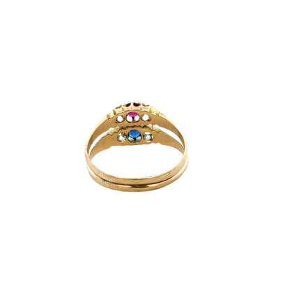 18ct yellow gold diamond, ruby and sapphire ring size M (sh27611b)
