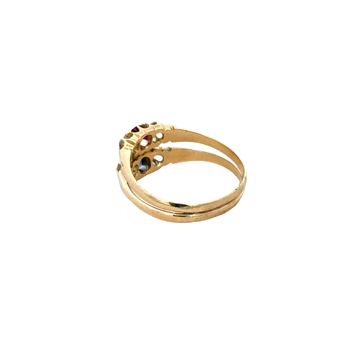 18ct yellow gold diamond, ruby and sapphire ring size M (sh27611b)