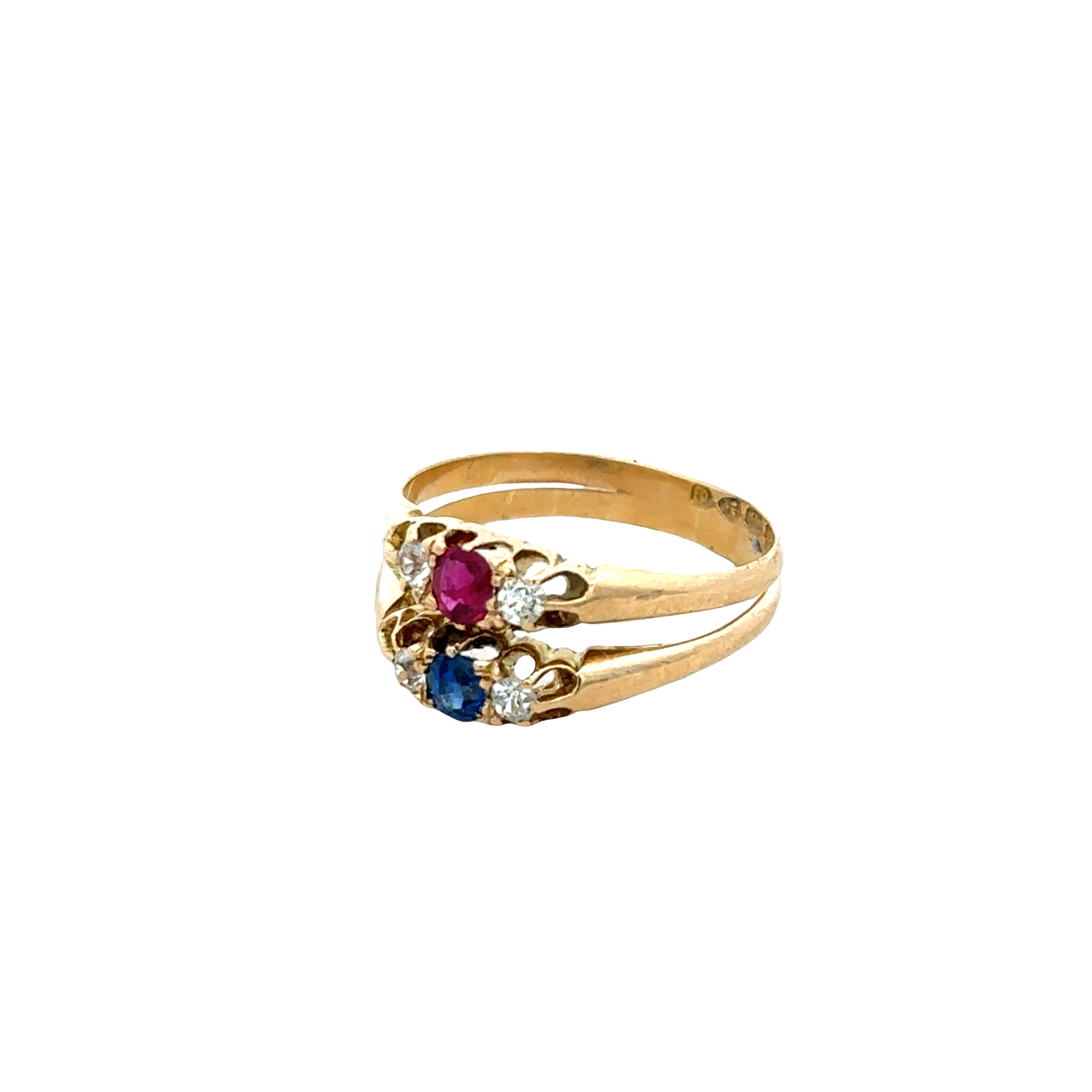 18ct yellow gold diamond, ruby and sapphire ring size M (sh27611b)
