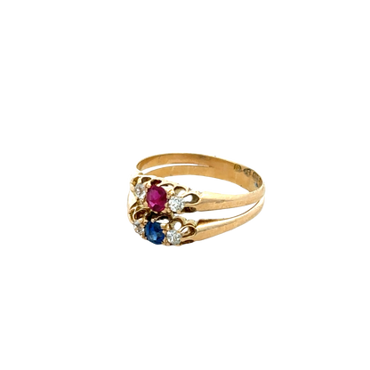 18ct yellow gold diamond, ruby and sapphire ring size M (sh27611b)