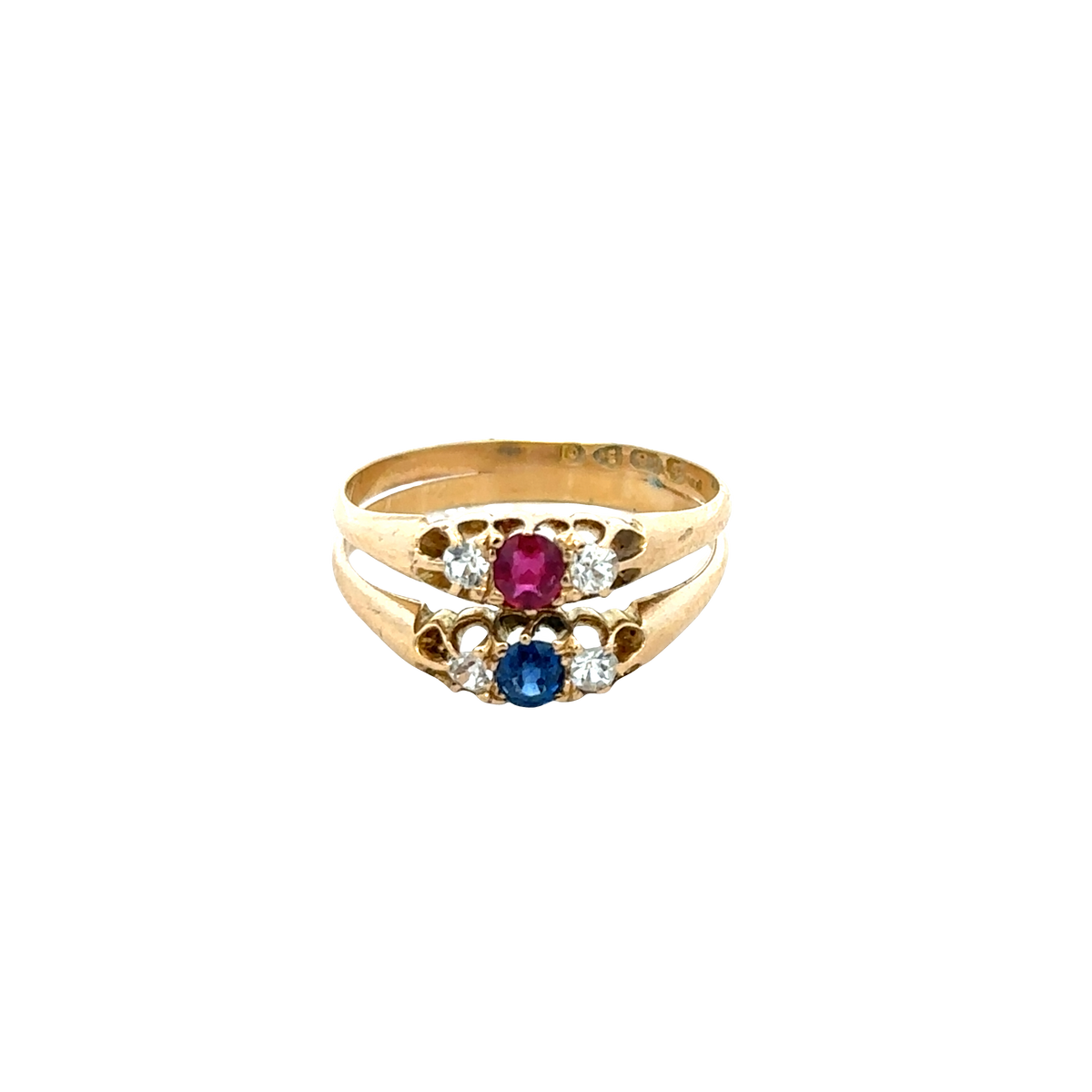 18ct yellow gold diamond, ruby and sapphire ring size M (sh27611b)