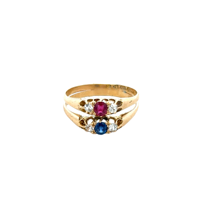 18ct yellow gold diamond, ruby and sapphire ring size M (sh27611b)