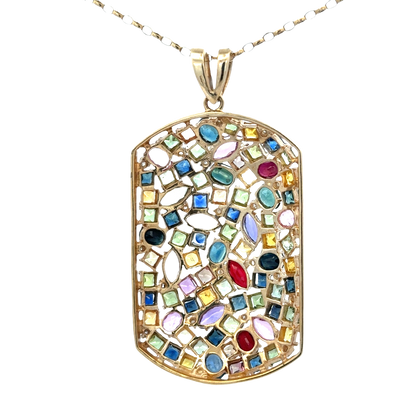 9ct yellow gold gemstone pendant 20.4g (sh26643b)