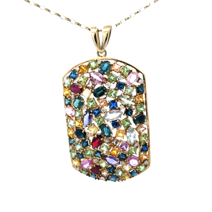9ct yellow gold gemstone pendant 20.4g (sh26643b)