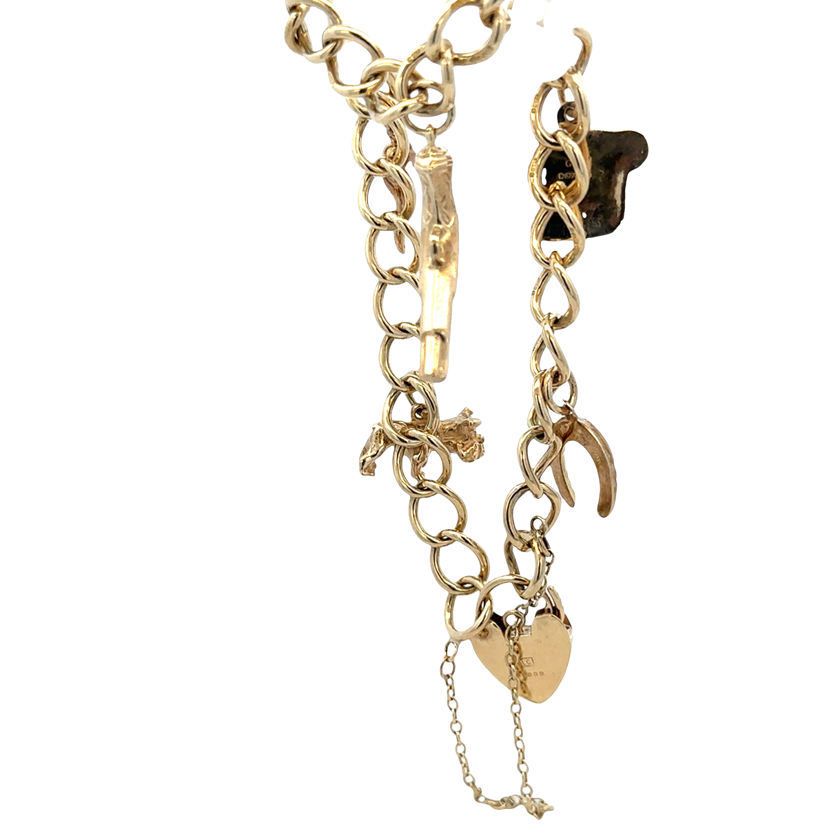 9ct yellow gold charm bracelet 20.4g (sh27852b)
