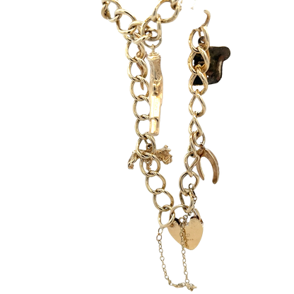 9ct yellow gold charm bracelet 20.4g (sh27852b)