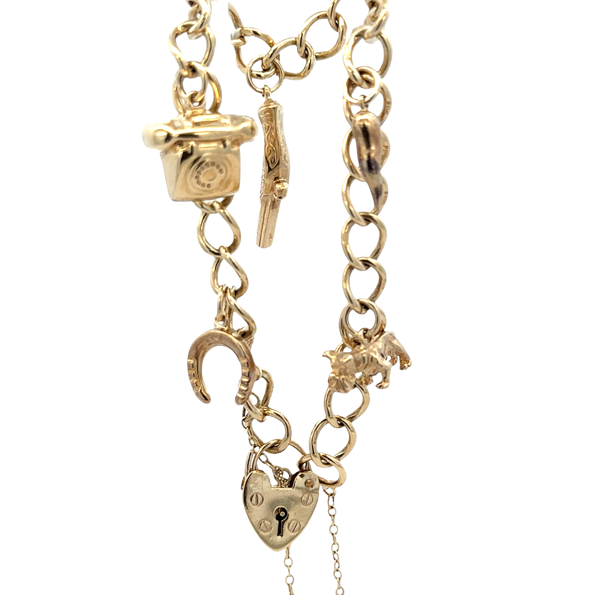 9ct yellow gold charm bracelet 20.4g (sh27852b)