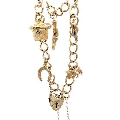 9ct yellow gold charm bracelet 20.4g (sh27852b)