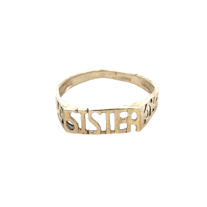 9ct yellow gold SISTER ring size Q (sh25696l)