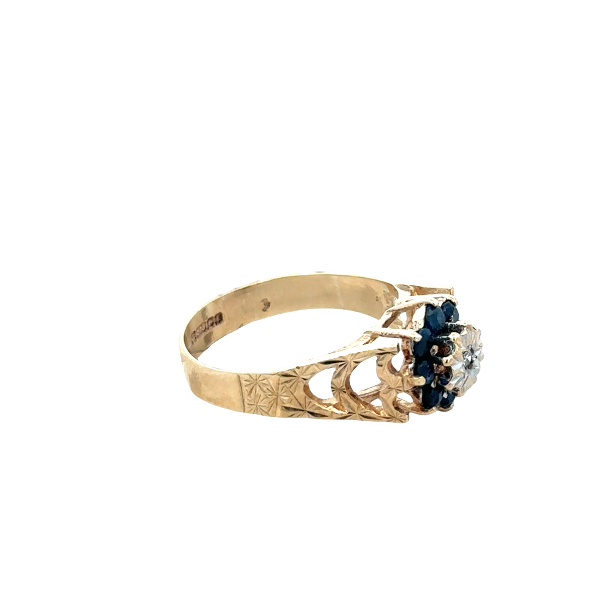 9ct yellow gold sapphire and diamond ring size O (sh27622b)