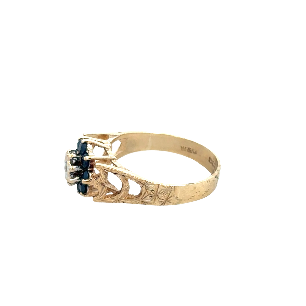 9ct yellow gold sapphire and diamond ring size O (sh27622b)