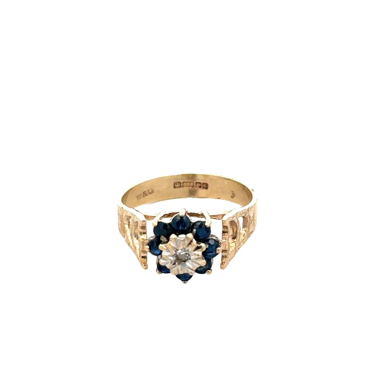 9ct yellow gold sapphire and diamond ring size O (sh27622b)