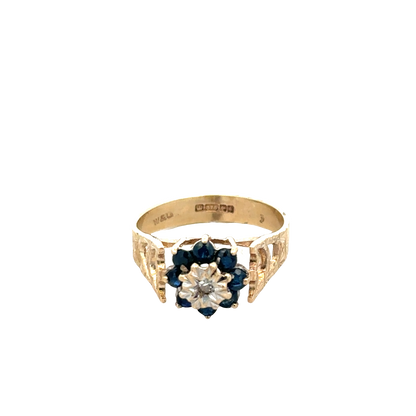 9ct yellow gold sapphire and diamond ring size O (sh27622b)